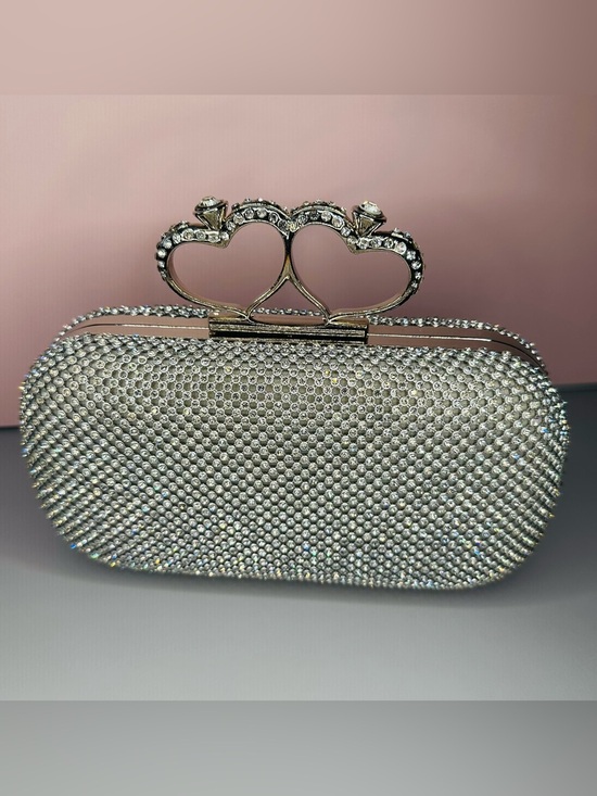 Handbags - Silver Rhinestone Clutch Heart Clasp Crystal Evening Bag Wedding Prom Formal
